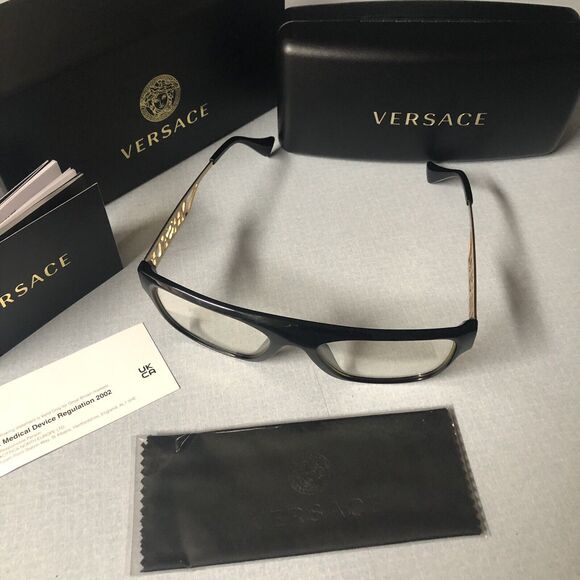 Versace VE3326U GB1 55 Uniswx Rectangle Eyeglasses - Black/Gold - Picture 3 of 3